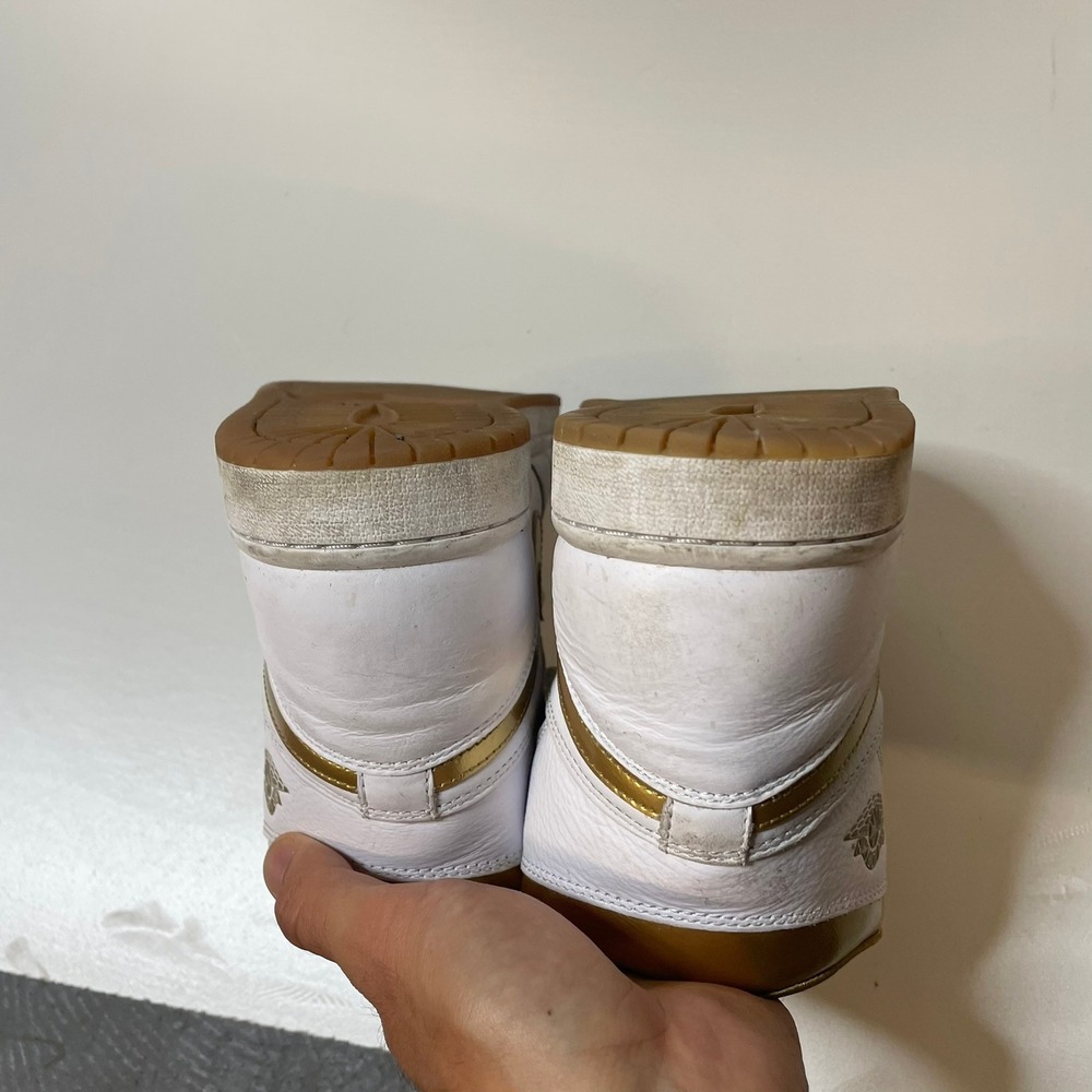 Nike Air Jordan 1 Retro High OG White Gold Sneakers Women's Shoes - Picture 8 of 11